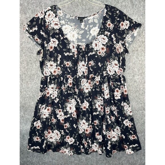 Torrid Floral Babydoll Hi Low Tunic Top Size 2X Scoop Neck Boho Chic - Picture 1 of 6